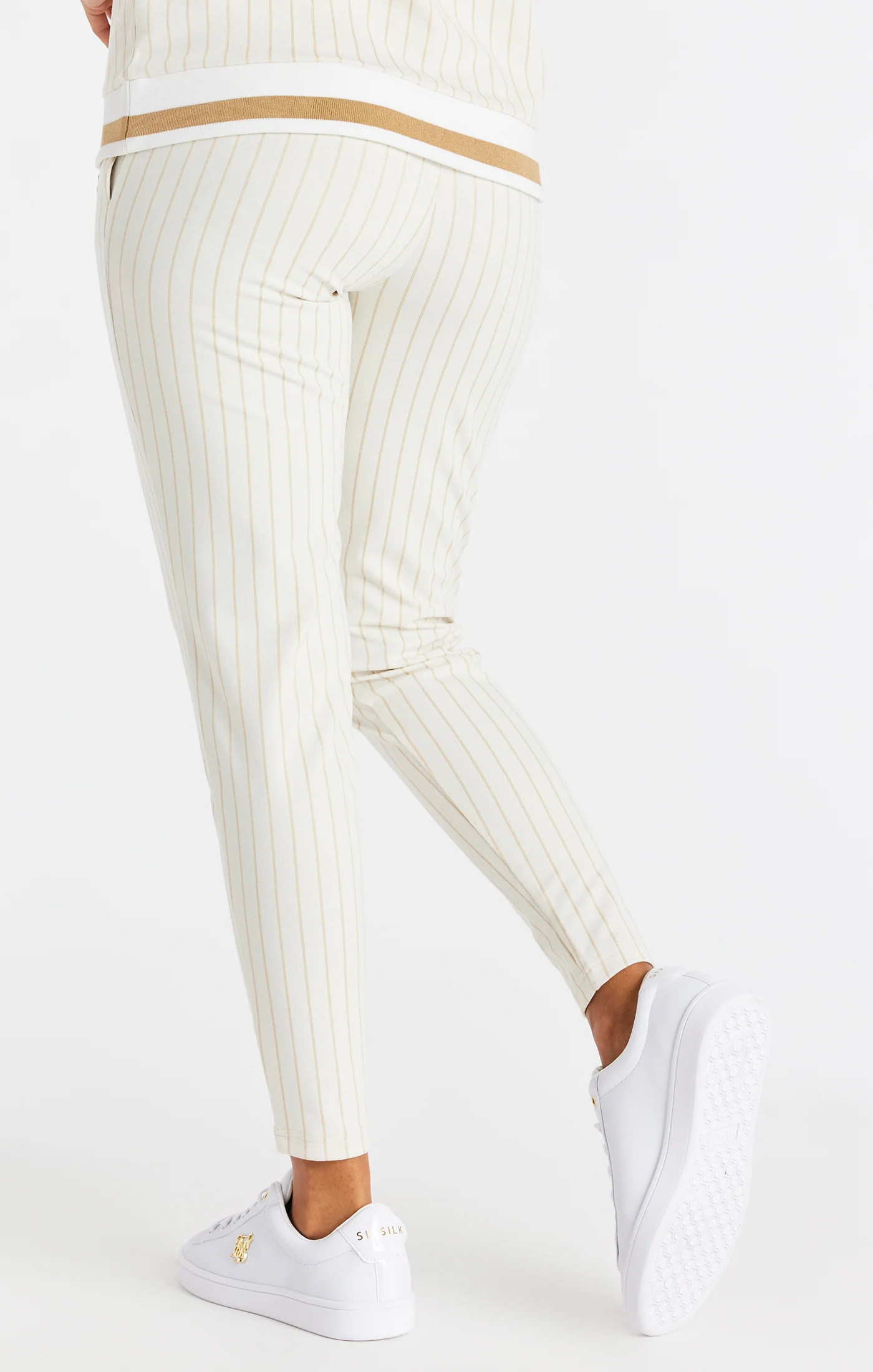 SikSilk Luxe Stripe Pants - Ecru & Gold - Image 3