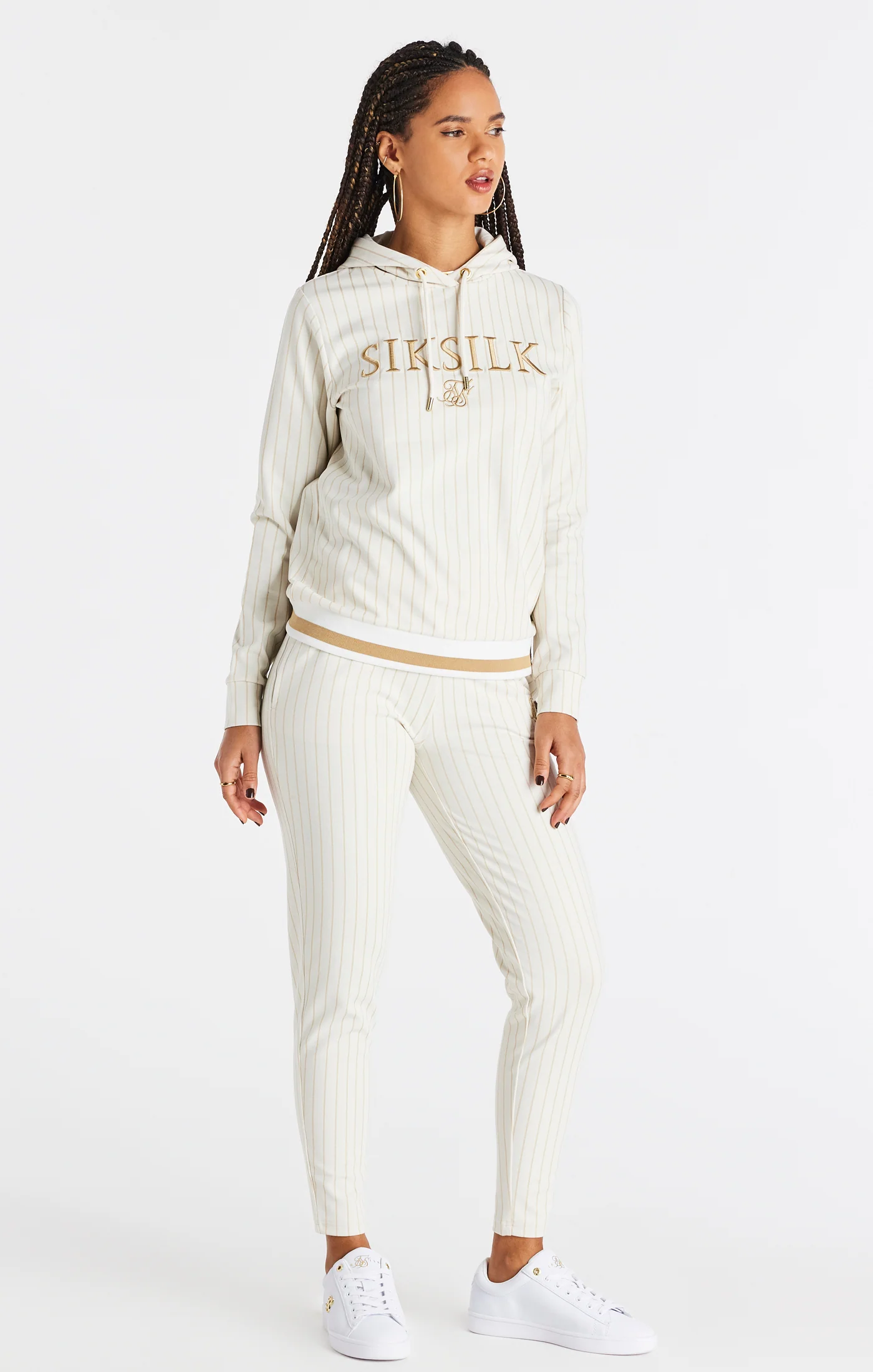 SikSilk Luxe Stripe Pants - Ecru & Gold - Image 5