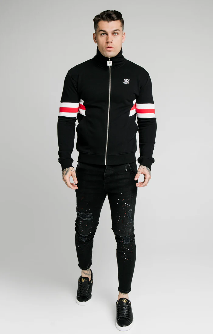 SikSilk Luxe Zip Through Funnel Neck Hoodie – Black,White & Red - Image 3