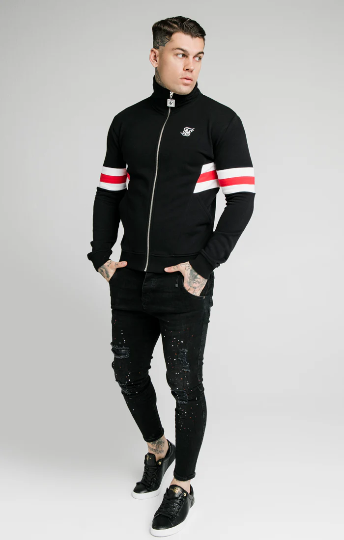 SikSilk Luxe Zip Through Funnel Neck Hoodie – Black,White & Red - Image 4