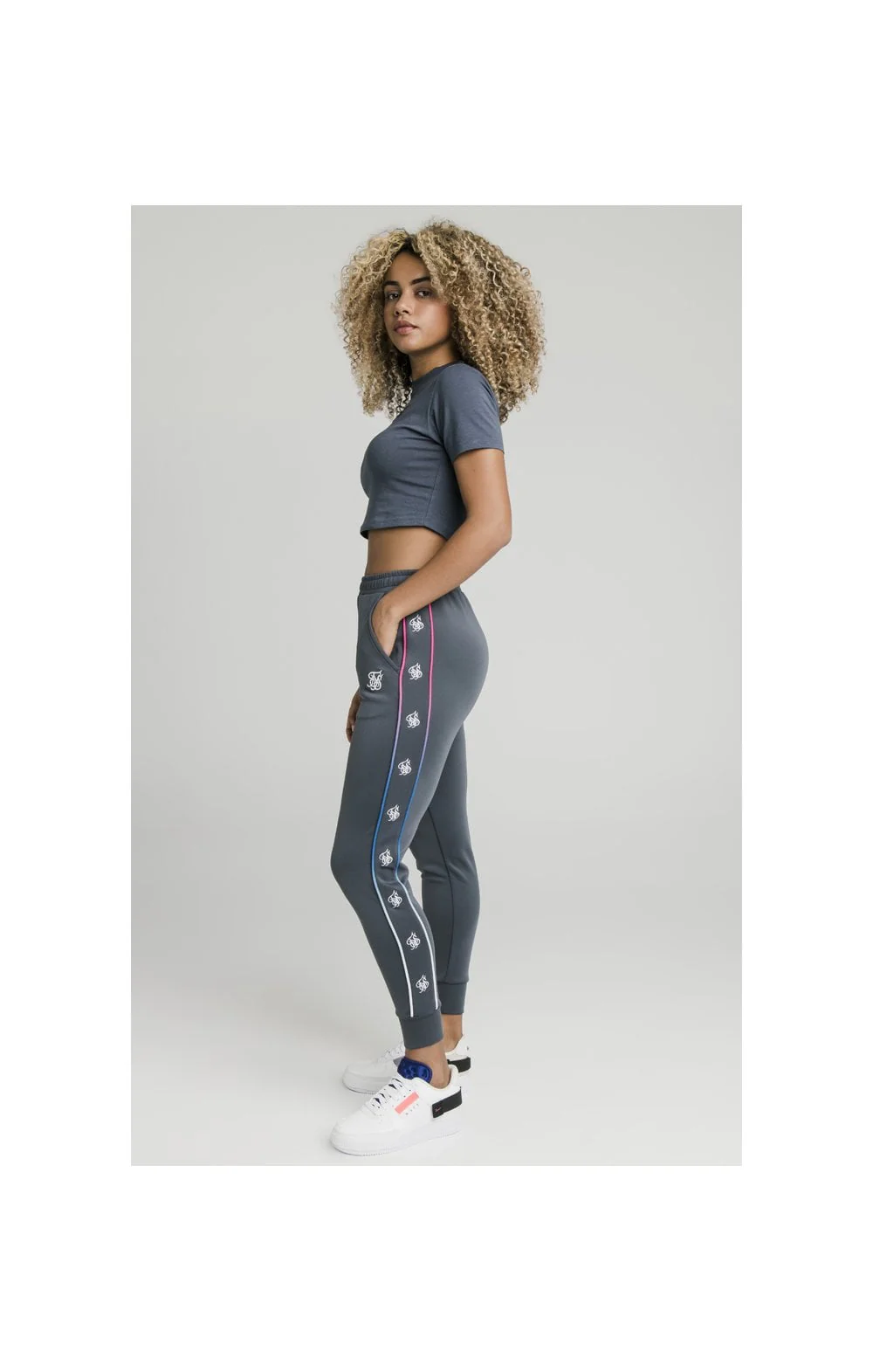 SikSilk Luxury Embroidered Crop Tee - Grey - Image 3