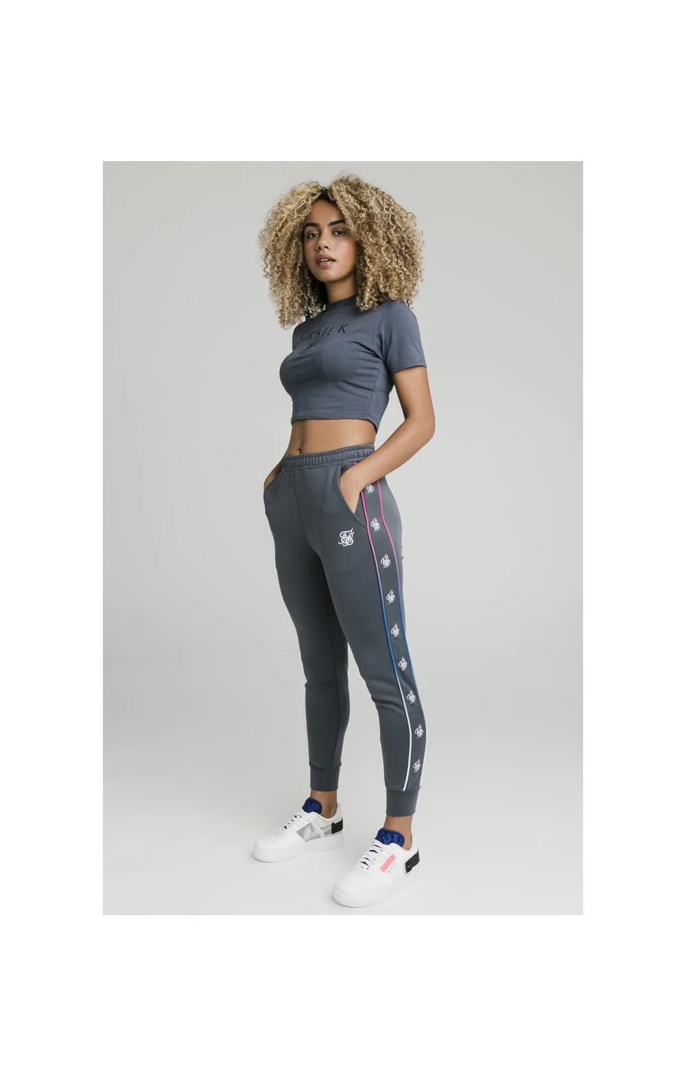 SikSilk Luxury Embroidered Crop Tee - Grey - Image 4