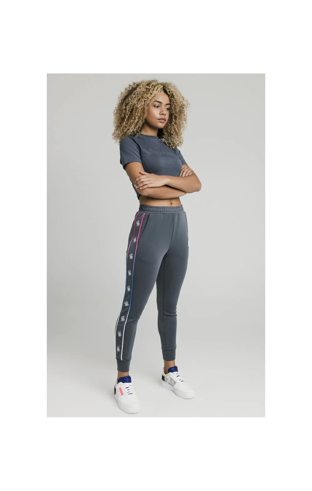 SikSilk Luxury Embroidered Crop Tee - Grey - Image 5