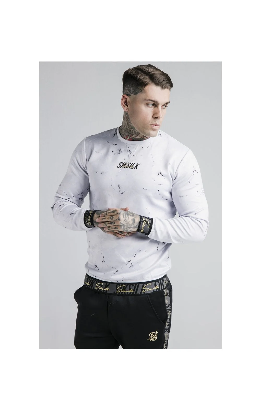 Siksilk Marble Crew Sweat - Grey & White