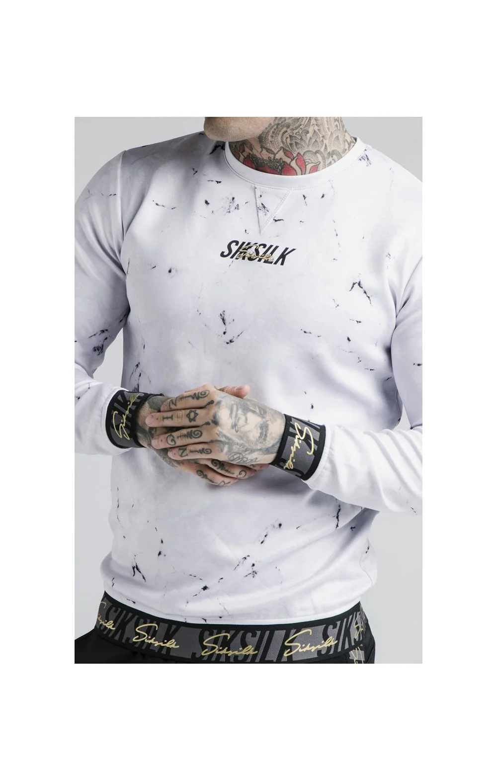 Siksilk Marble Crew Sweat - Grey & White - Image 2
