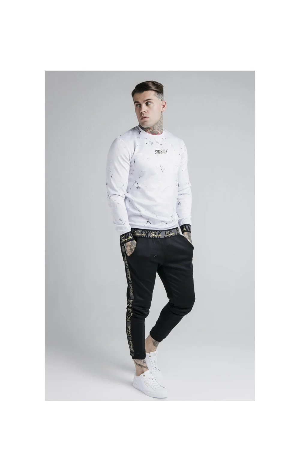 Siksilk Marble Crew Sweat - Grey & White - Image 6