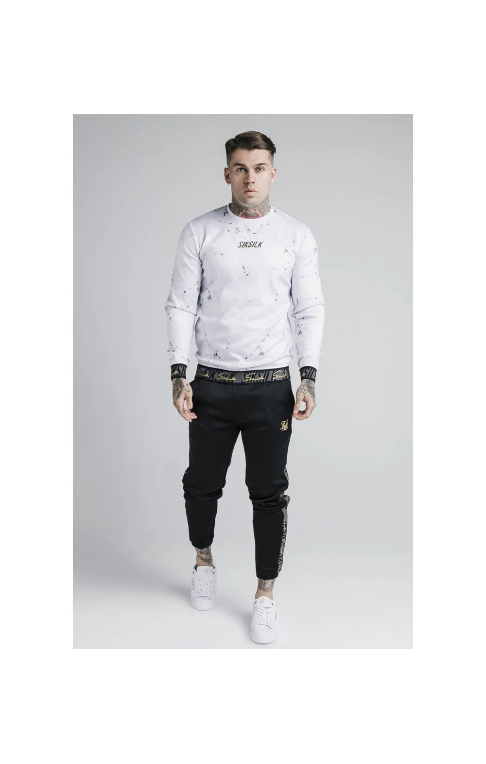 Siksilk Marble Crew Sweat - Grey & White - Image 7