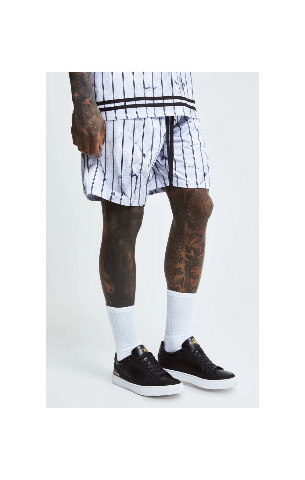 SikSilk Marble Relaxed Shorts - White & Grey - Image 2