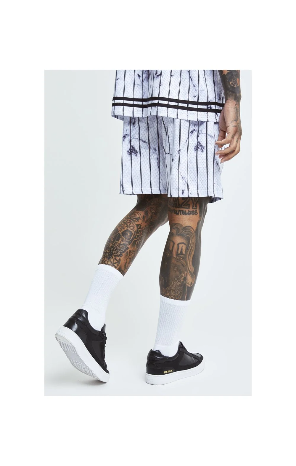 SikSilk Marble Relaxed Shorts - White & Grey - Image 3