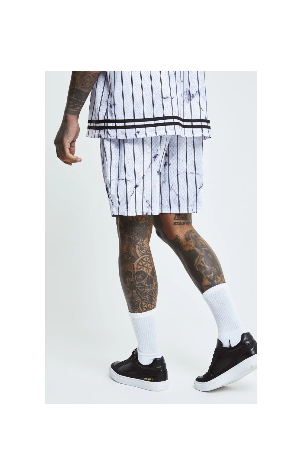 SikSilk Marble Relaxed Shorts - White & Grey - Image 4