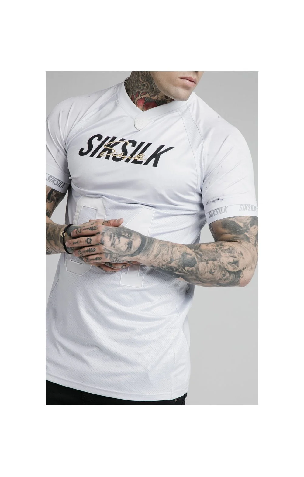 SikSilk Marble Stretch Sports Tee - Grey & White - Image 2