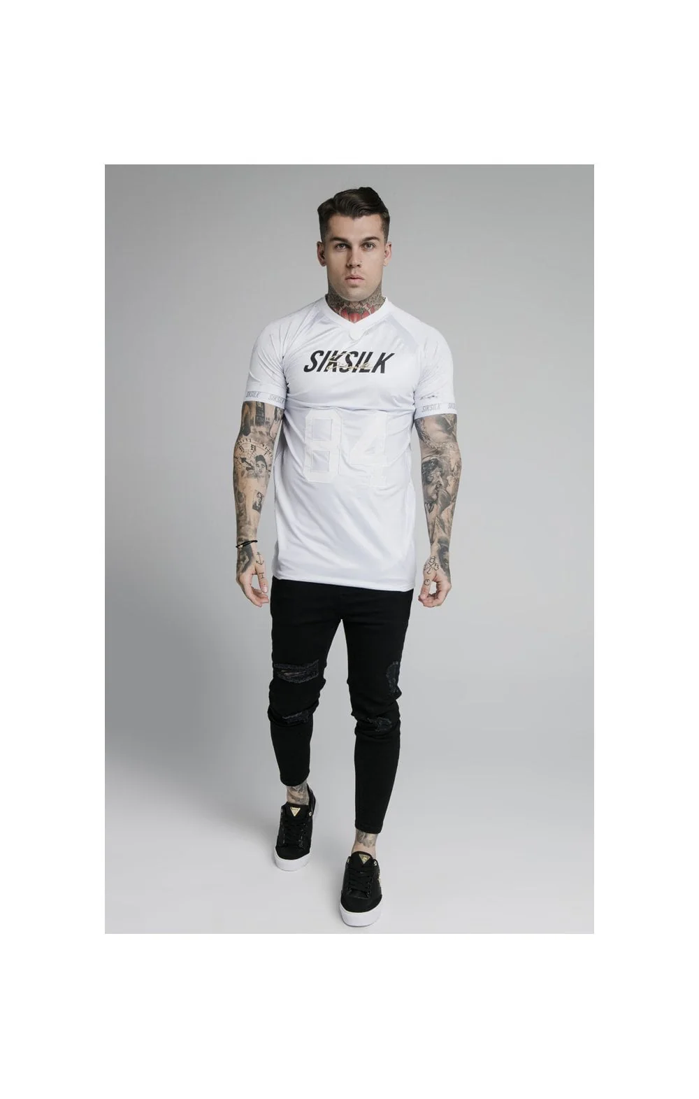 SikSilk Marble Stretch Sports Tee - Grey & White - Image 4
