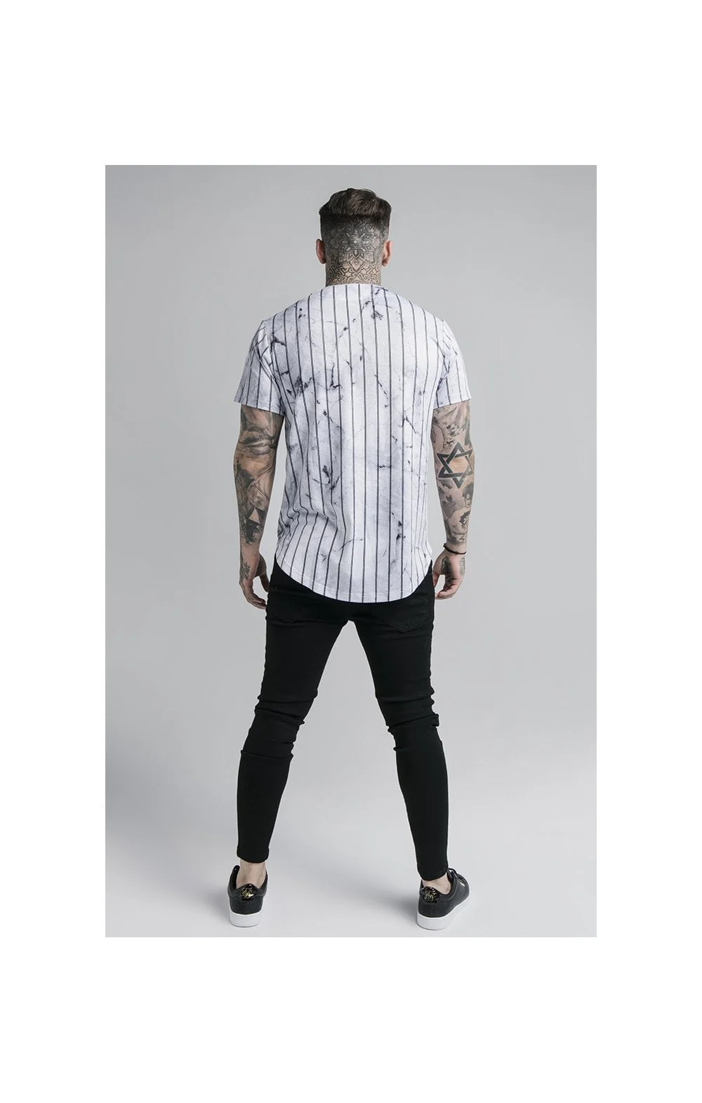 SikSilk Marble Stripe Baseball Jersey - Grey & White - Image 5