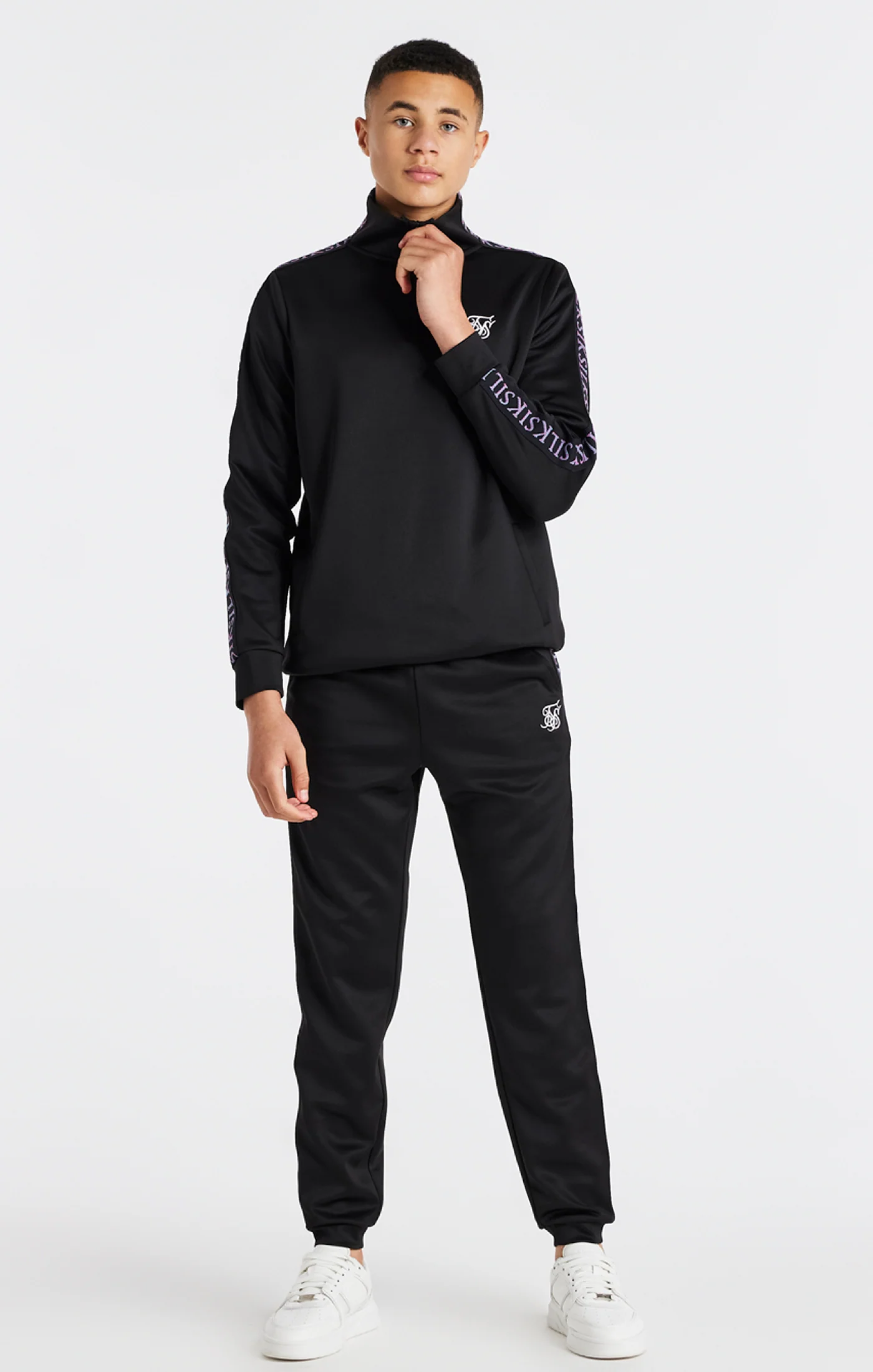 Boys Black Taped 1/4 Zip Funnel Neck - Image 3