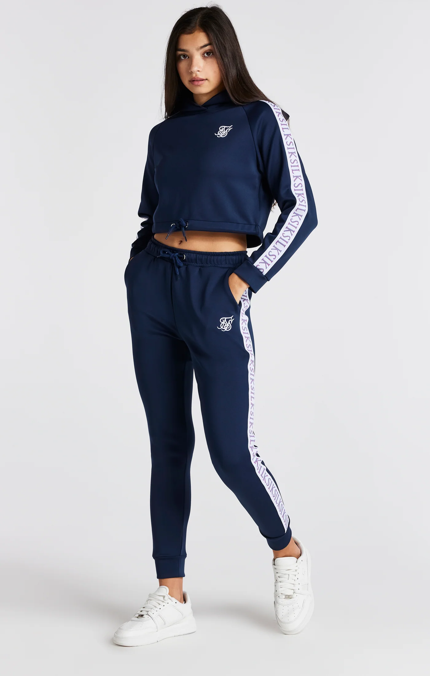 Girls Navy Crop Hoodie - Image 3