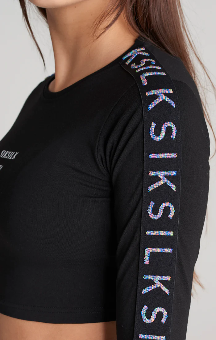 Girls Black Taped Long Sleeve Cropped T-Shirt - Image 3