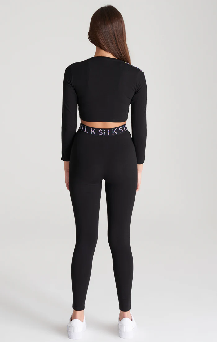 Girls Black Taped Long Sleeve Cropped T-Shirt - Image 7