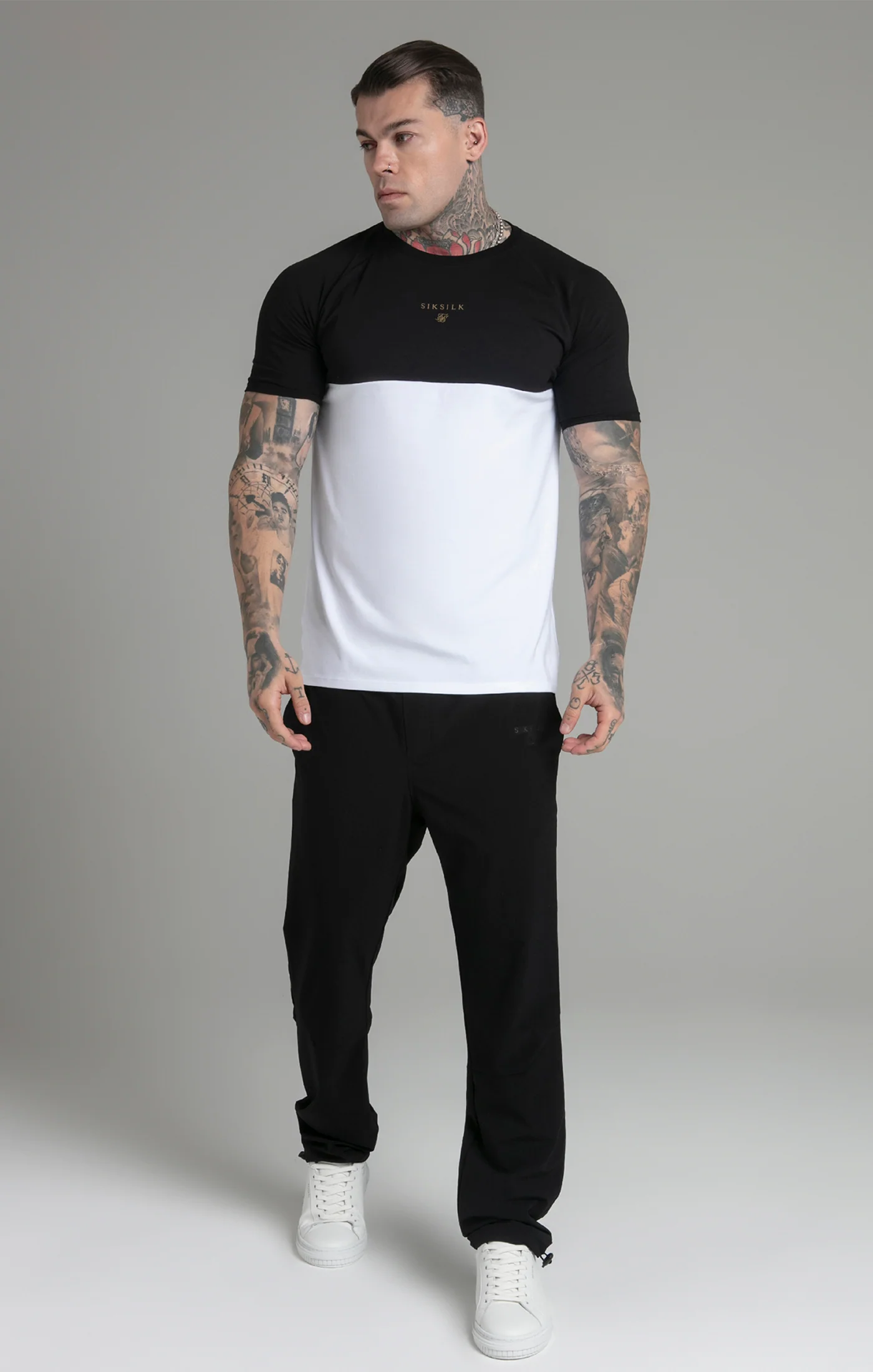 Black White Cut and Sew T-Shirt - Image 2