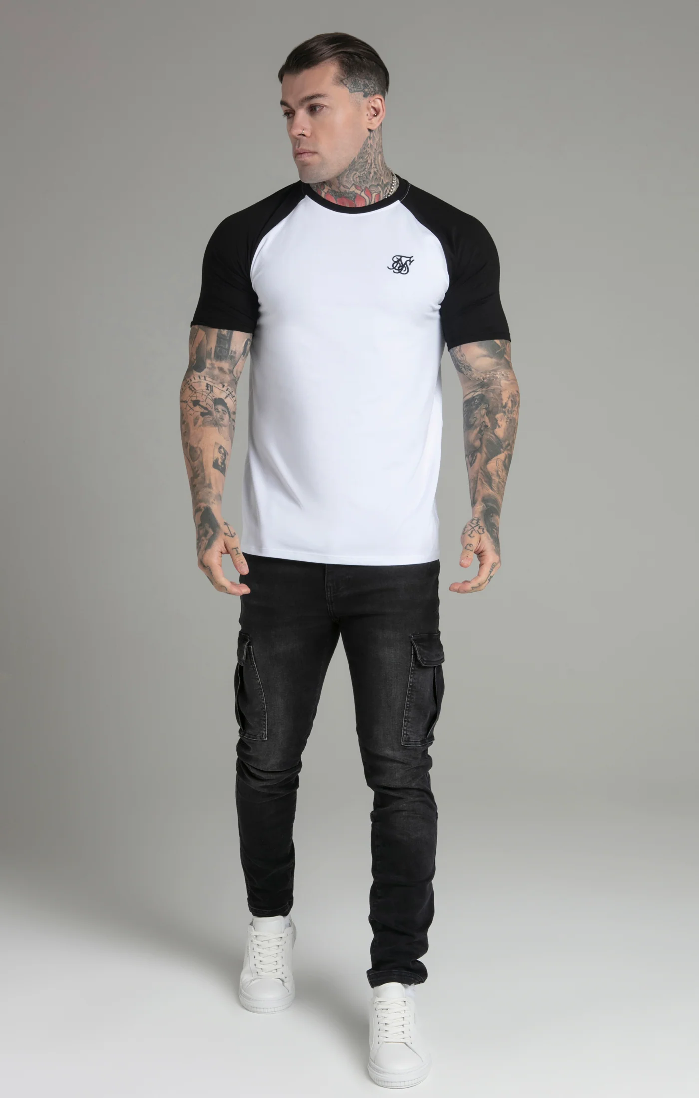 White Black Raglan T-Shirt - Image 2