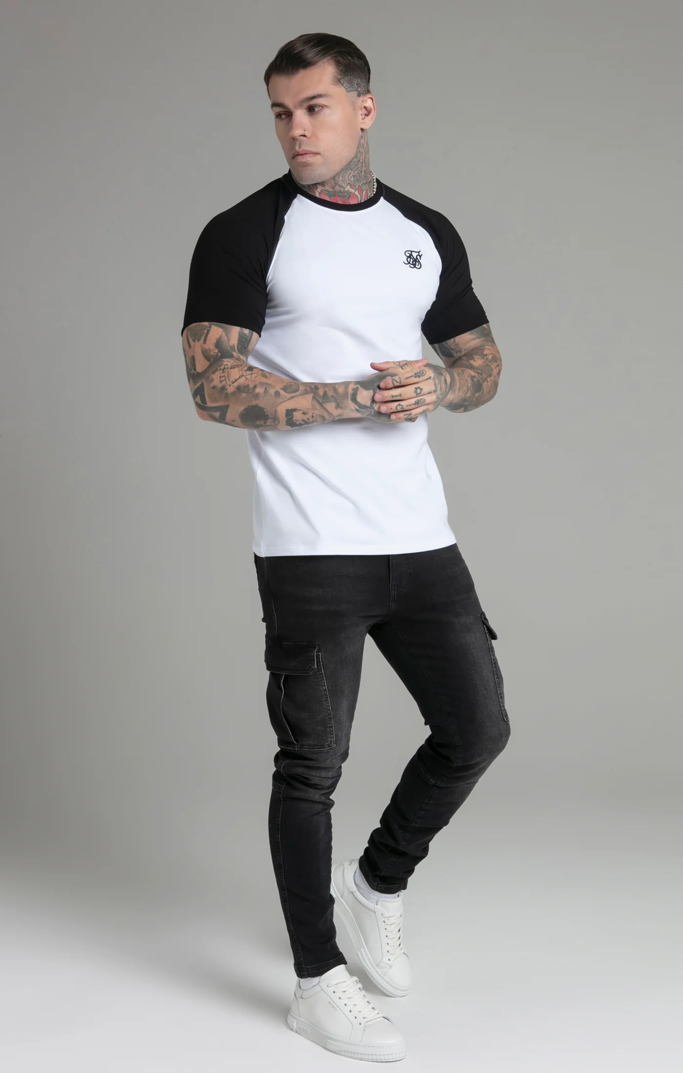 White Black Raglan T-Shirt - Image 4