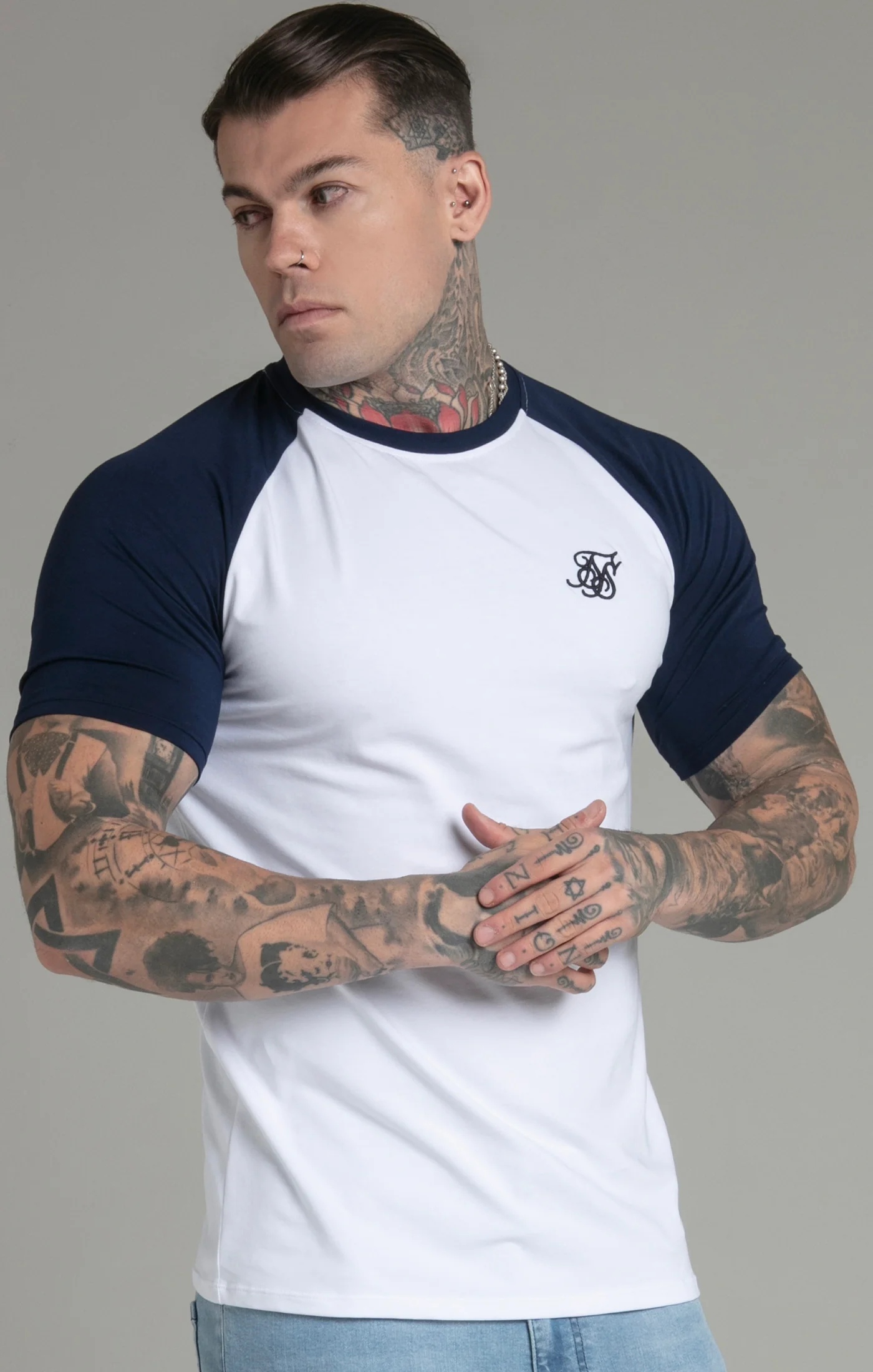 White Navy Raglan T-Shirt