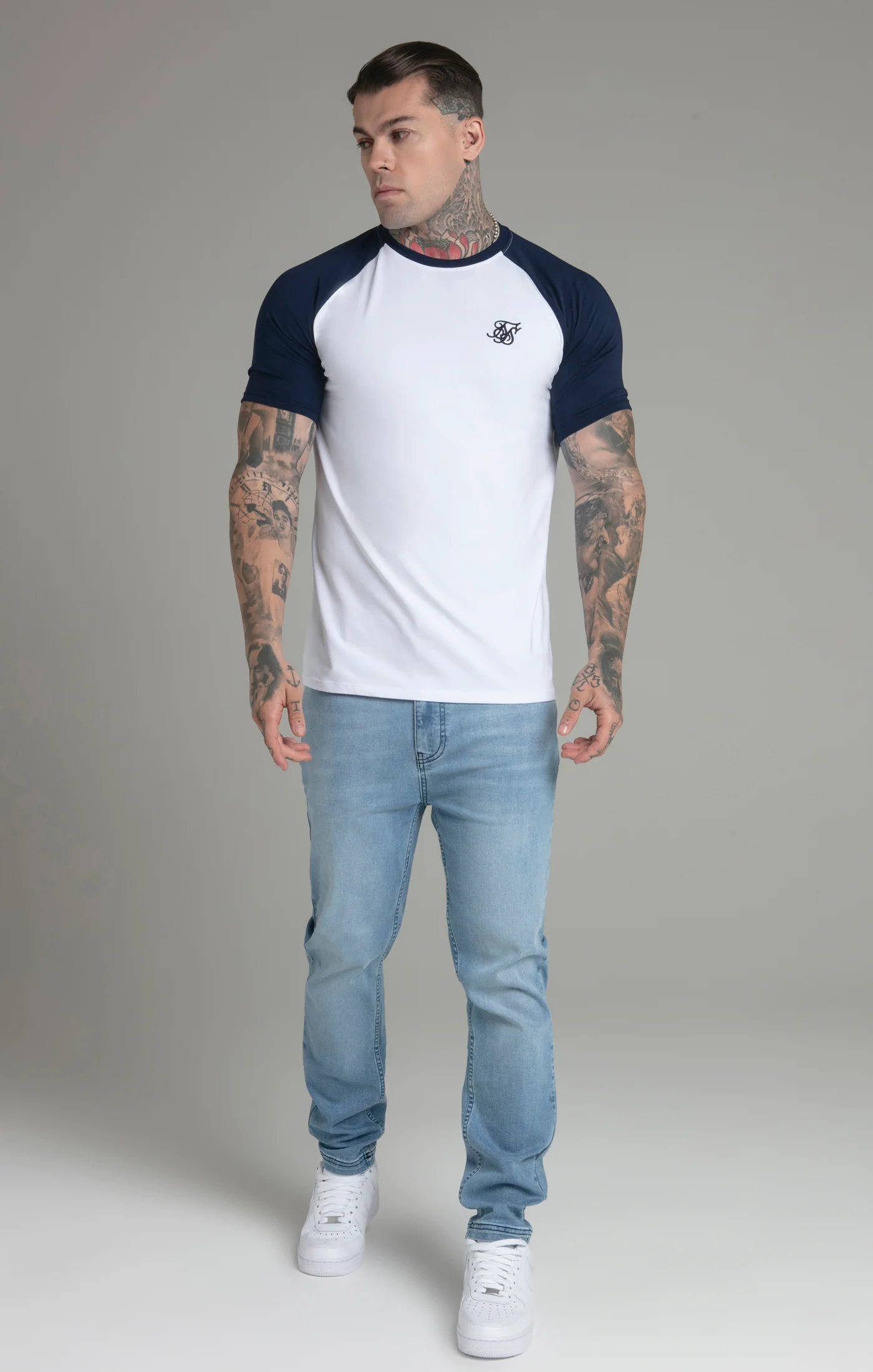 White Navy Raglan T-Shirt - Image 2