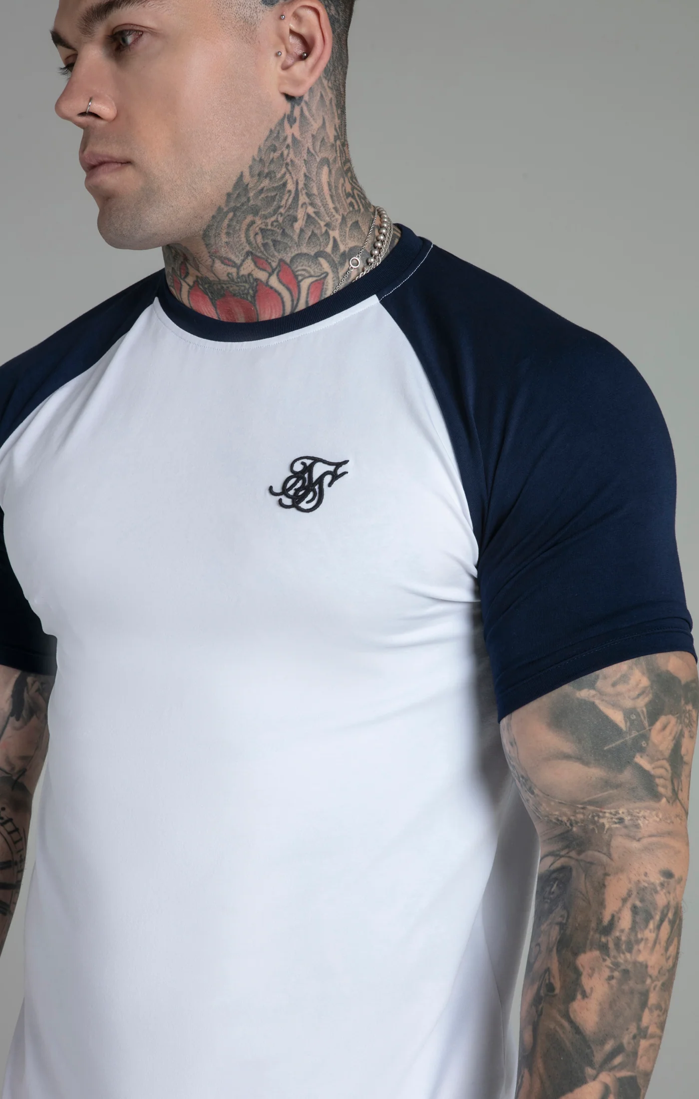 White Navy Raglan T-Shirt - Image 3