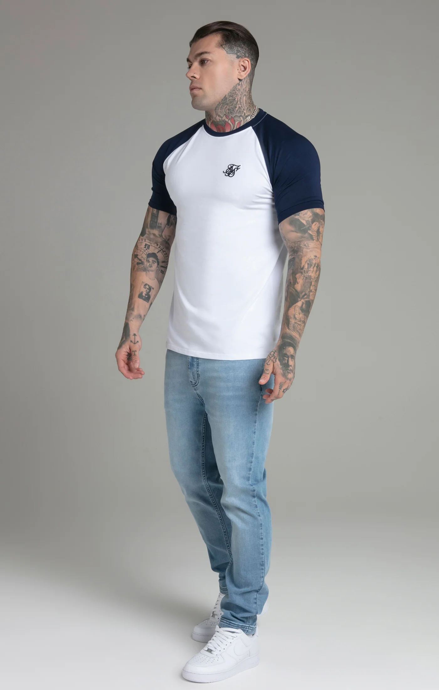White Navy Raglan T-Shirt - Image 4