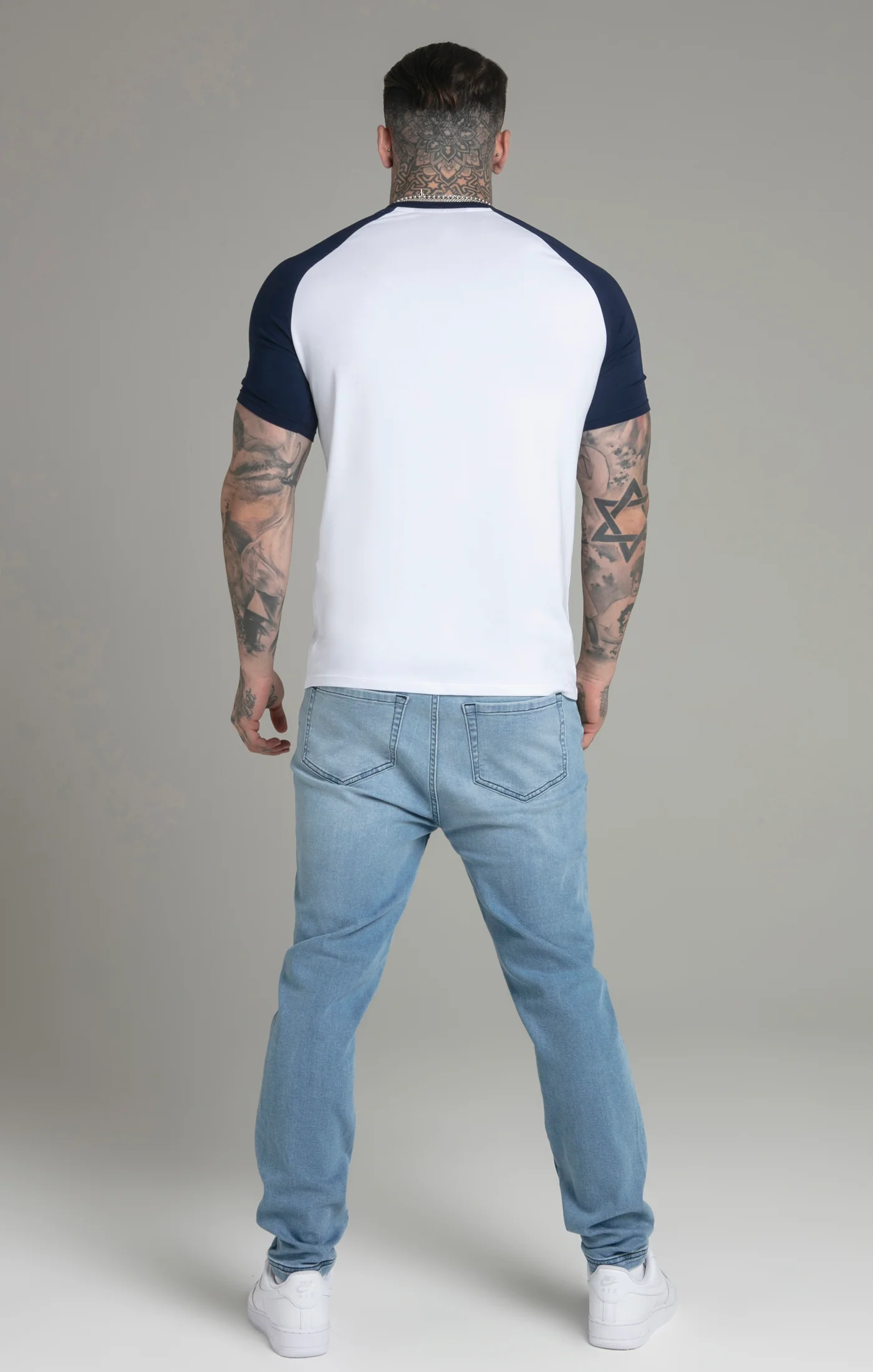 White Navy Raglan T-Shirt - Image 5