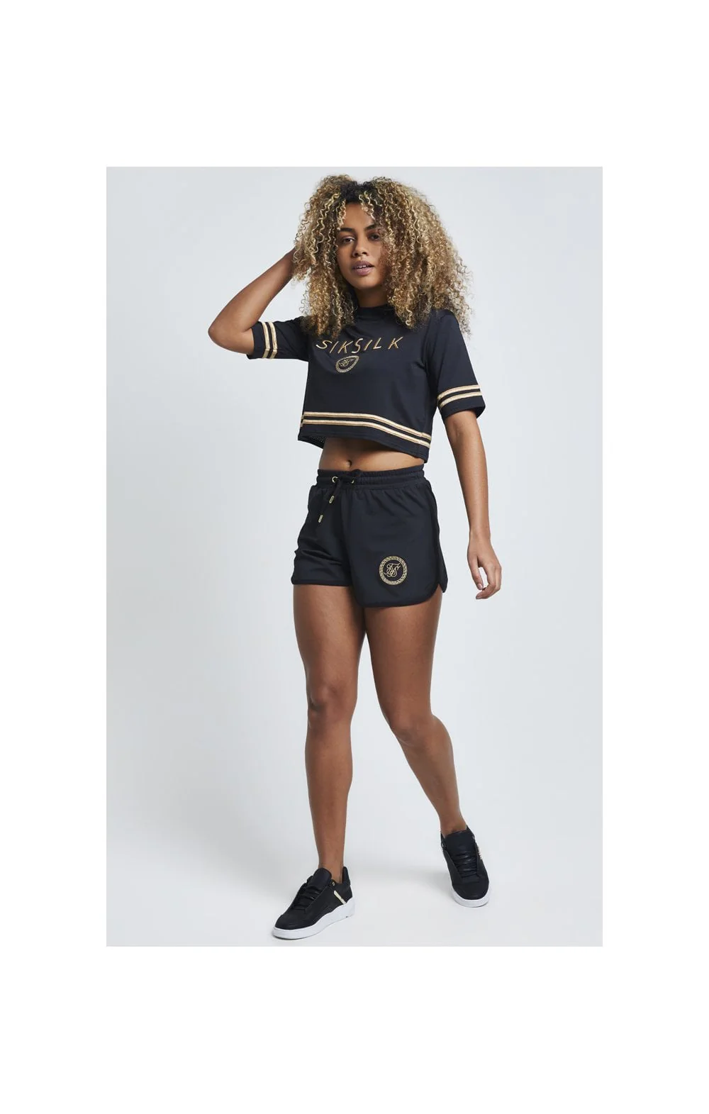 SikSilk Mesh Crop Tee - Black - Image 2