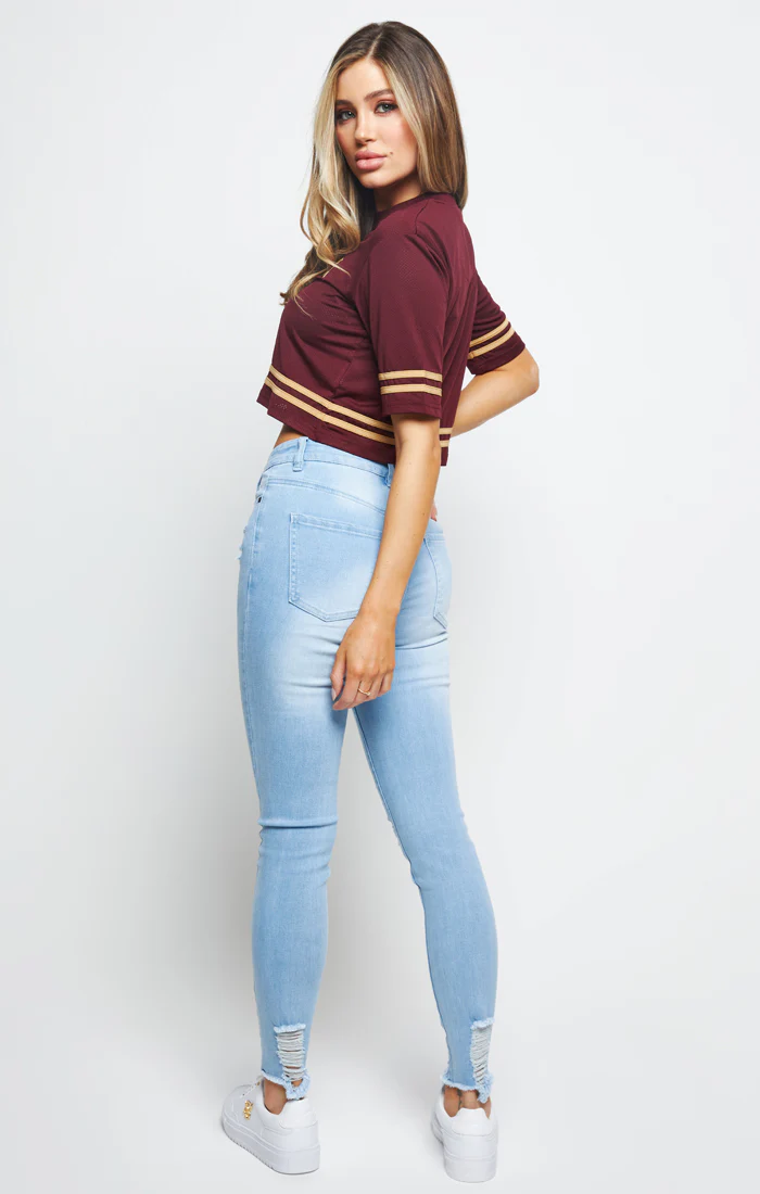 SikSilk Mesh Crop Tee - Burgundy - Image 4