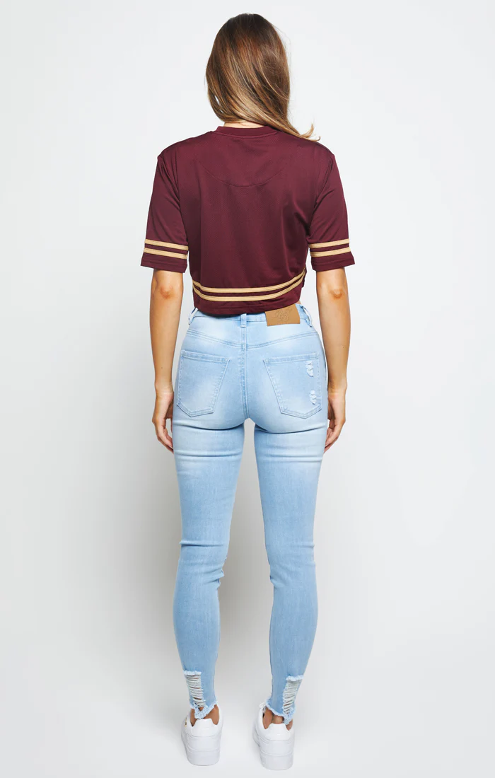 SikSilk Mesh Crop Tee - Burgundy - Image 5