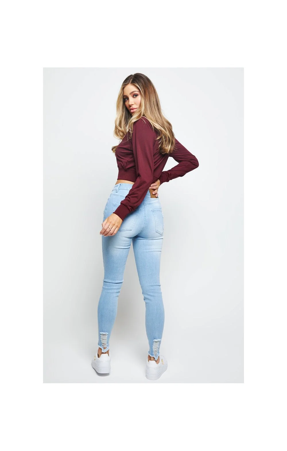 SikSilk Mesh Cropped Bomber - Burgundy - Image 4