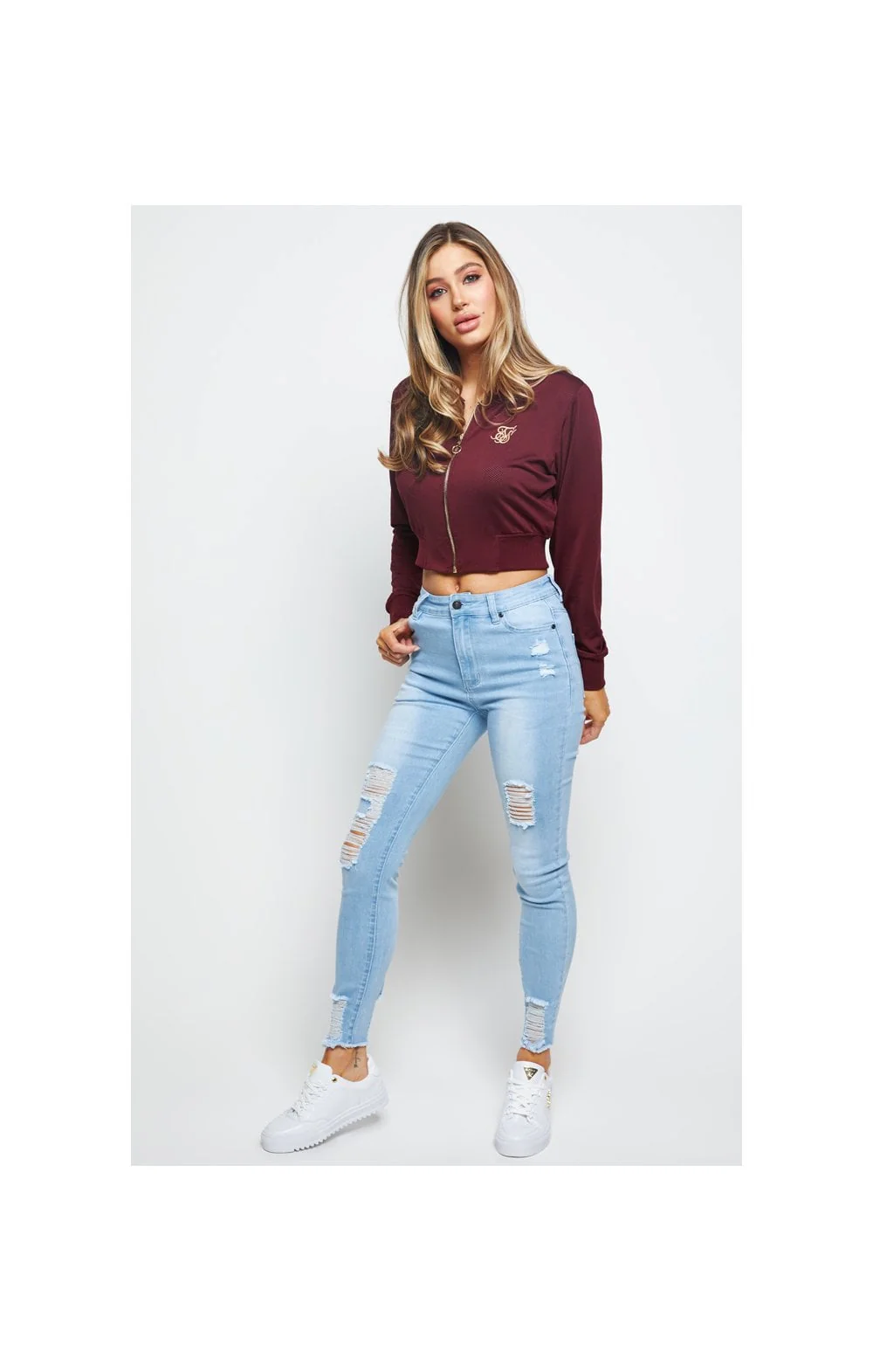 SikSilk Mesh Cropped Bomber - Burgundy - Image 6