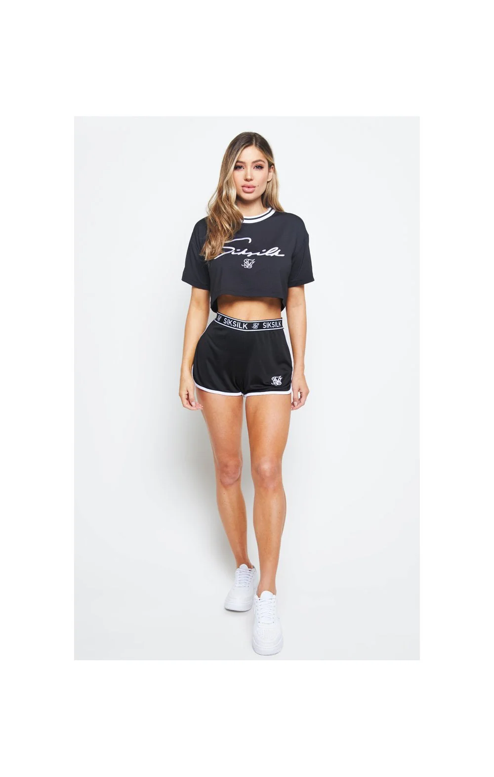 SikSilk Mesh Embroidered Crop Tee - Black - Image 3
