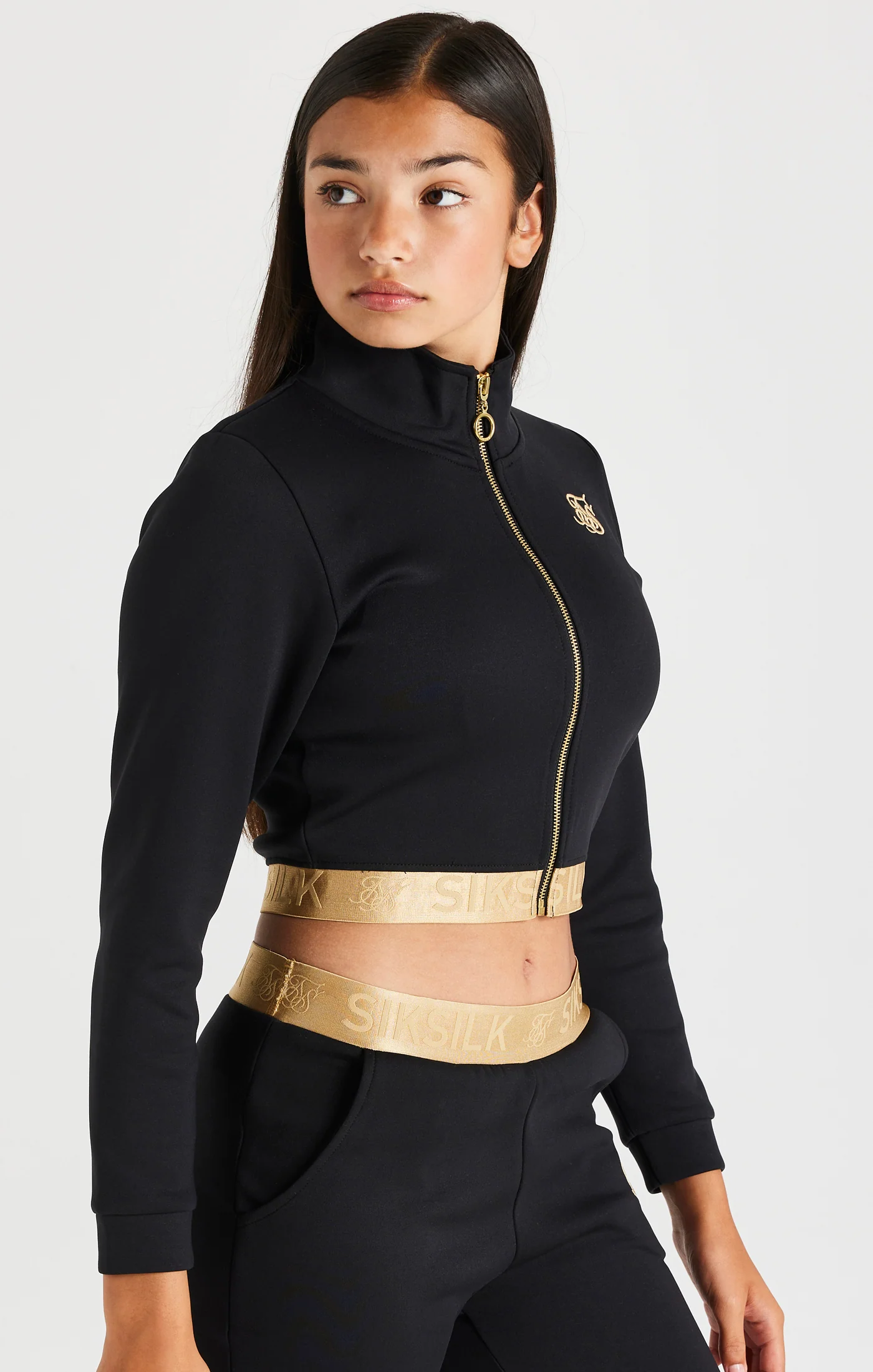 SikSilk Metallic Taped Zip Through - Black - Image 6