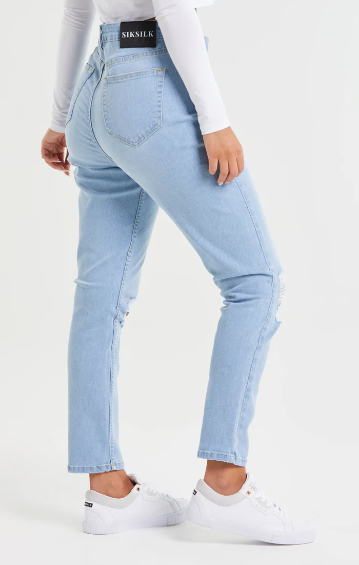 Light Blue Knee Rip Denim Mom Jean - Image 2