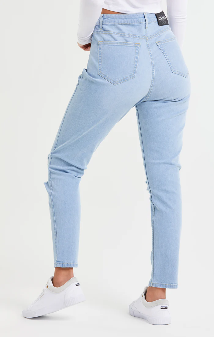Light Blue Knee Rip Denim Mom Jean - Image 3