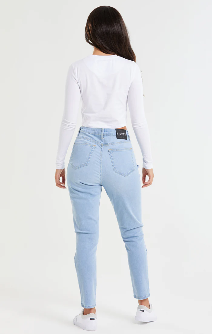 Light Blue Knee Rip Denim Mom Jean - Image 6