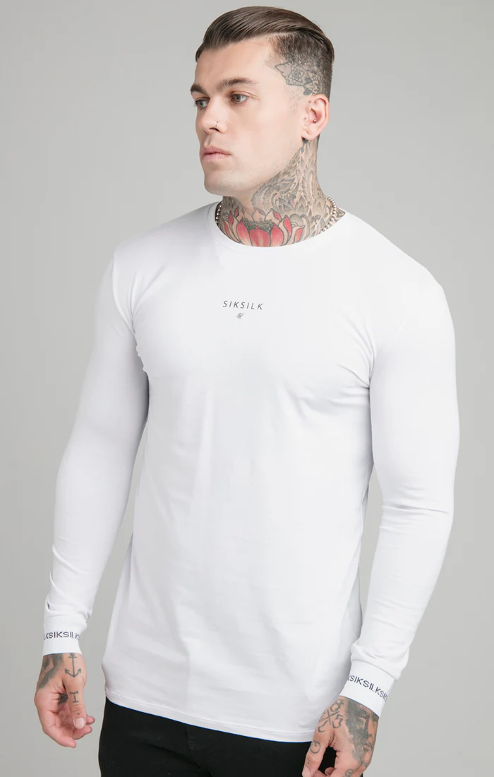 White Long Sleeve Muscle Fit T-Shirt - Image 2