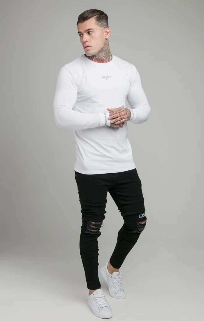 White Long Sleeve Muscle Fit T-Shirt - Image 3