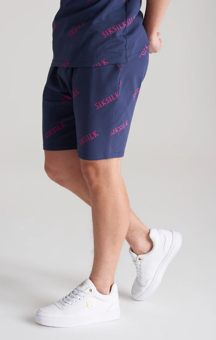Boys Navy Monogram Printed Short