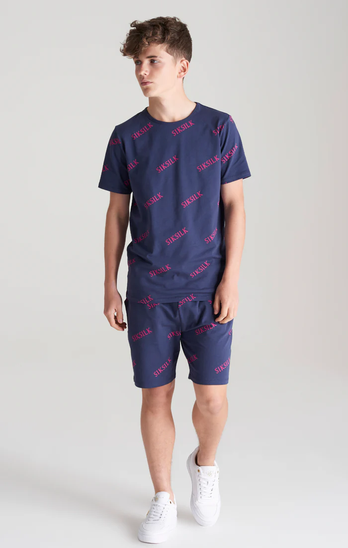 Boys Navy Monogram Printed Short - Image 4