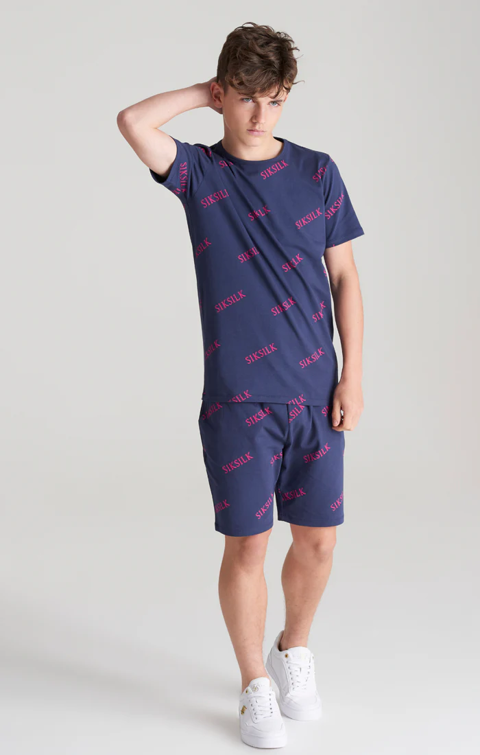 Boys Navy Monogram Printed Short - Image 5