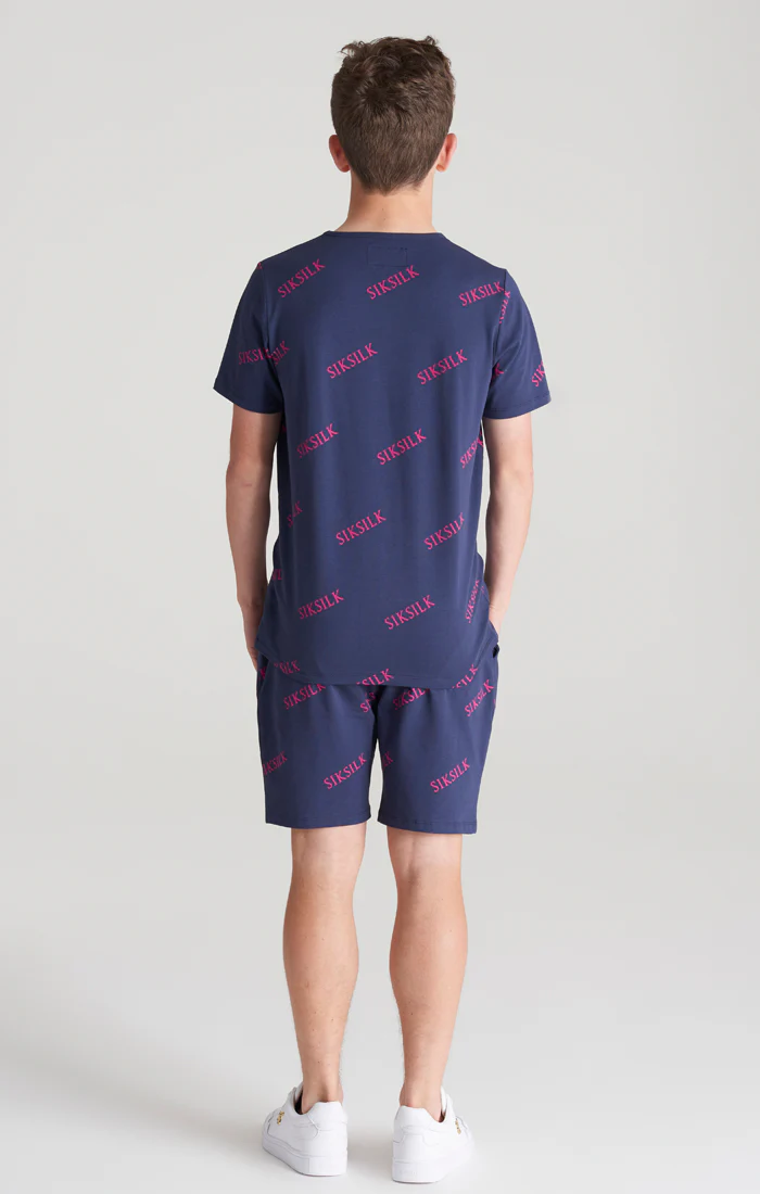 Boys Navy Monogram Printed Short - Image 6