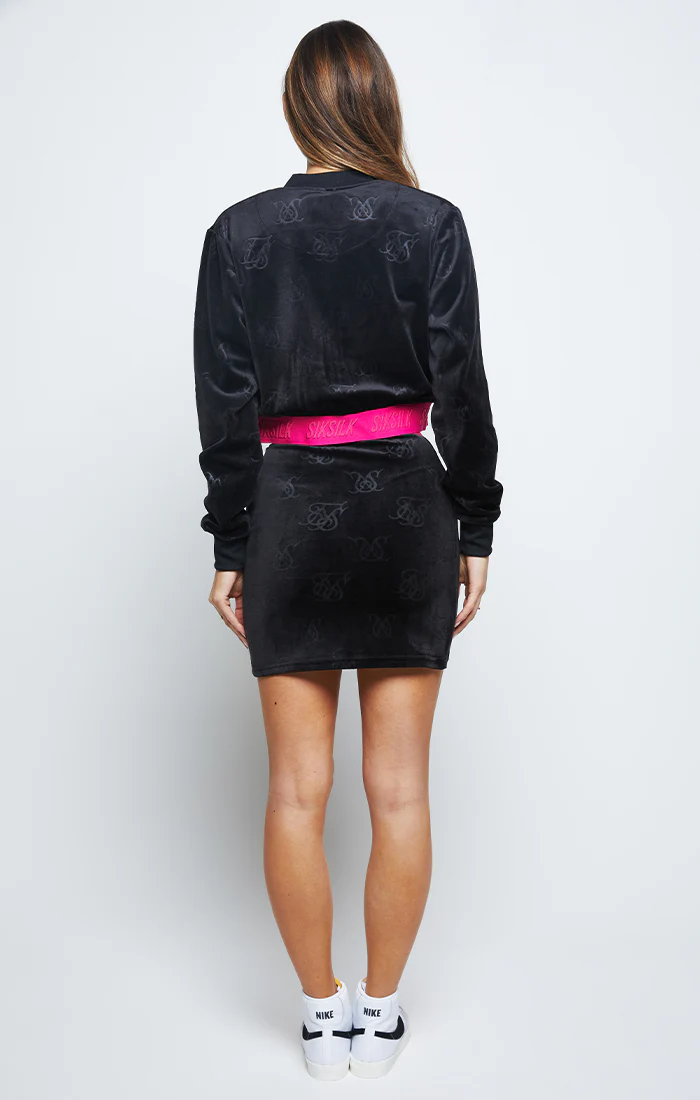 SikSilk Monogram Debossed Velour Bomber - Black - Image 5