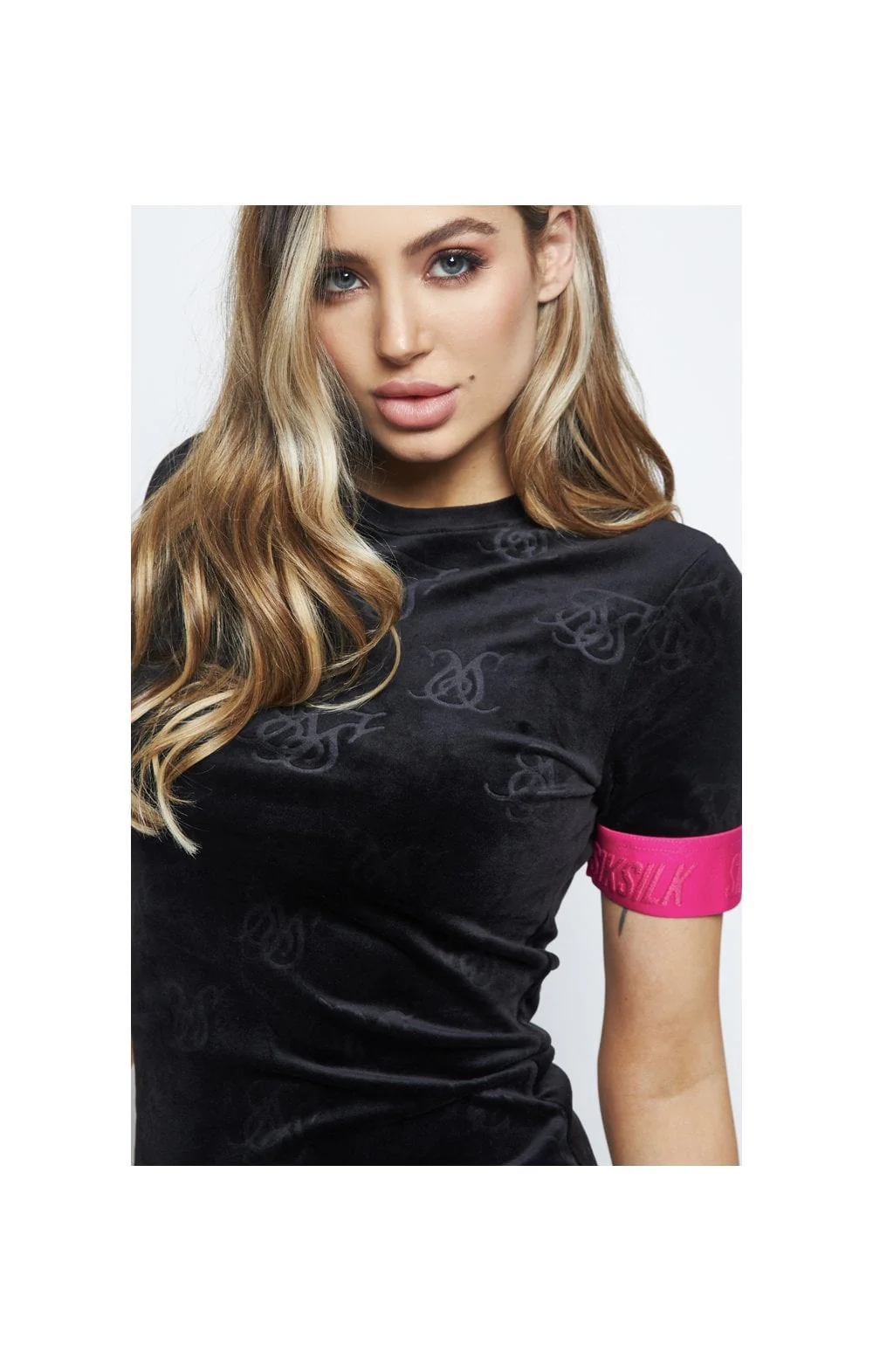 SikSilk Monogram Debossed Velour Dress - Black