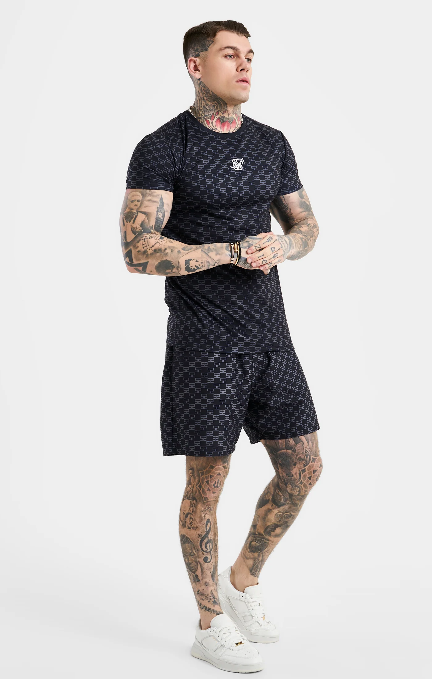 SikSilk Monogram Swim Short - Black - Image 3