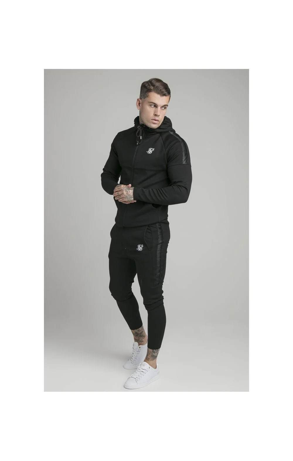 Black Motion Tape Zip Through Hoodie And Jogger Set - Image 10
