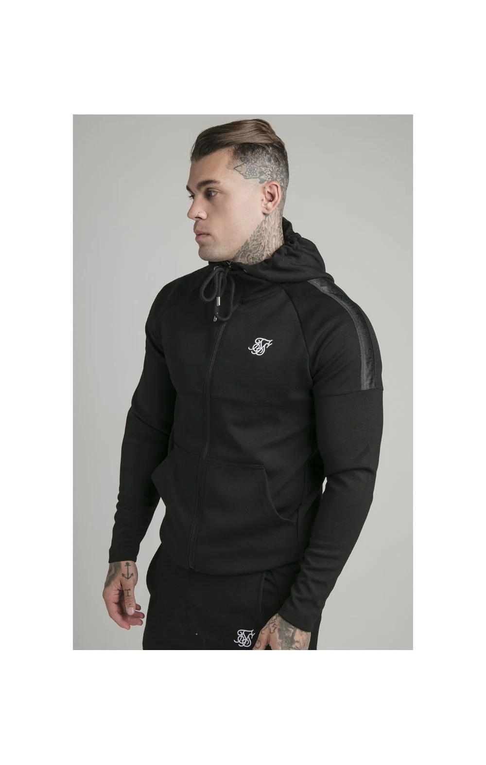 Black Motion Tape Zip Through Hoodie And Jogger Set - Image 2